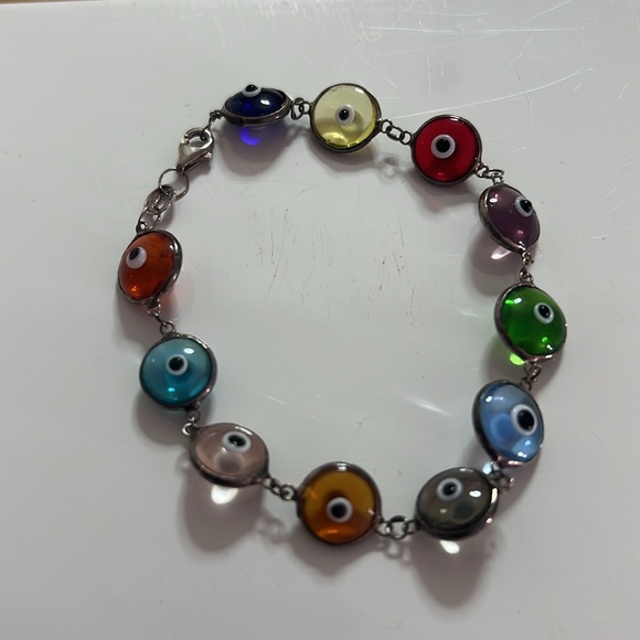 Women's Jewelry 925 Silver Multi Colour Evil Eye Bracelet - Picture 3 of 6